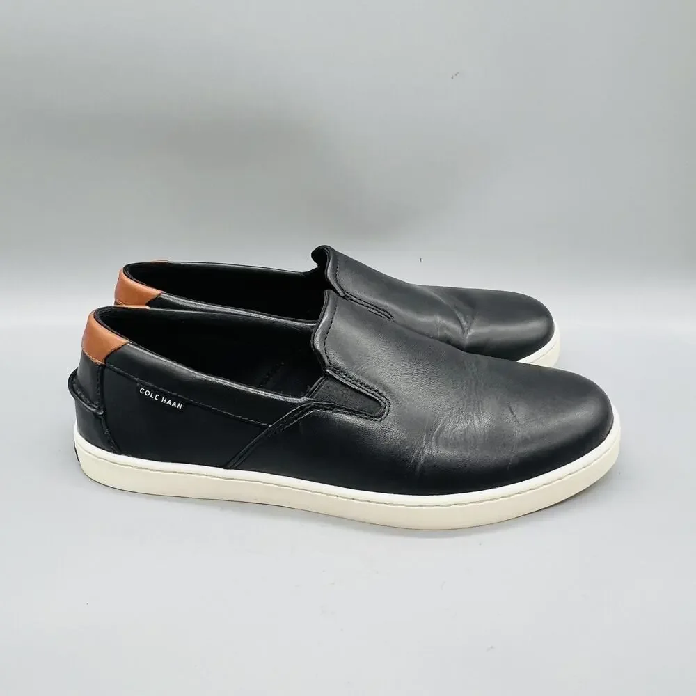 Cole Haan Shoes Mens 9.5 Black Leather Slip On Casual Sneakers Comfort Walking